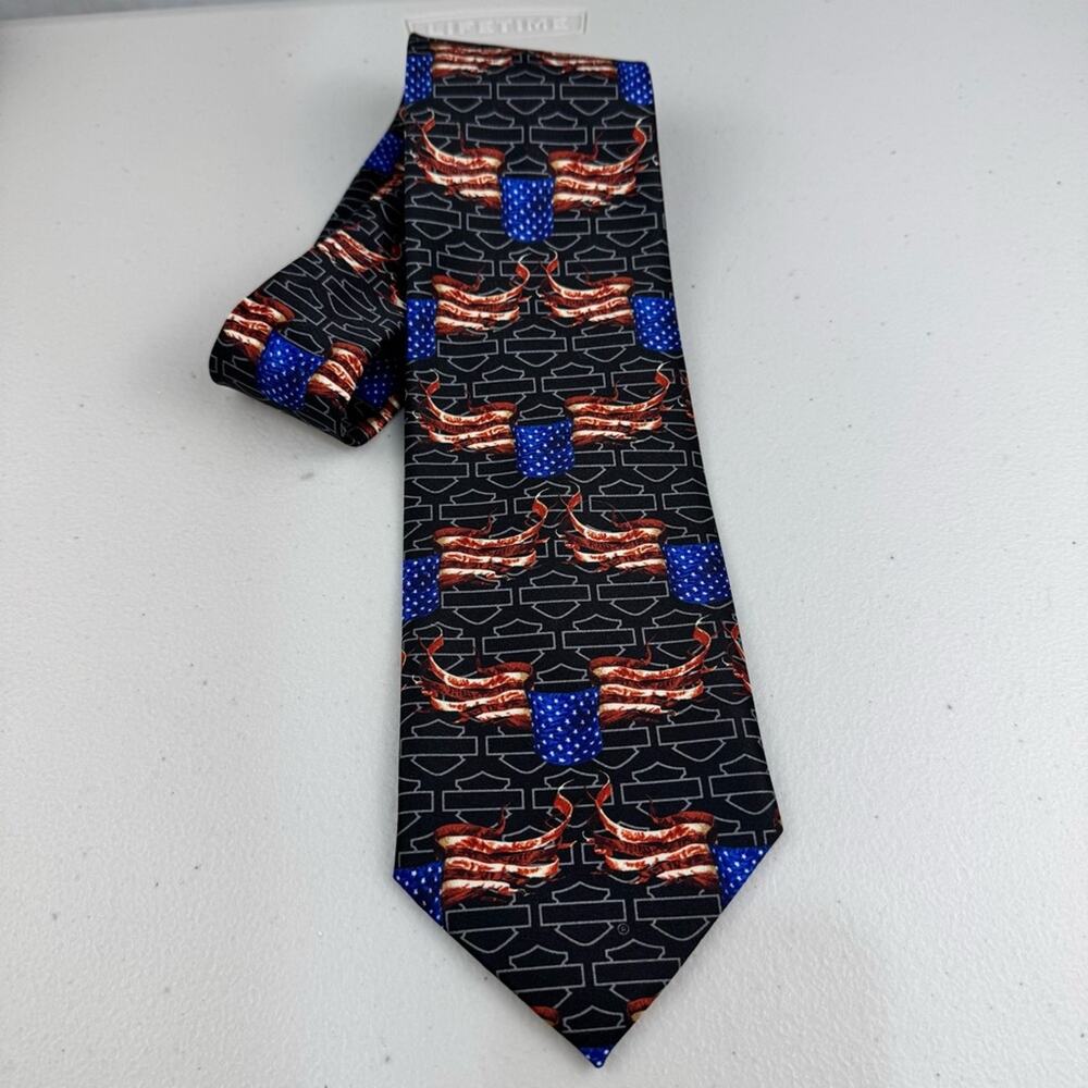 Ralph Marlin Harley Davidson Motorcycles Banner Of Pride USA Flame Flag Necktie